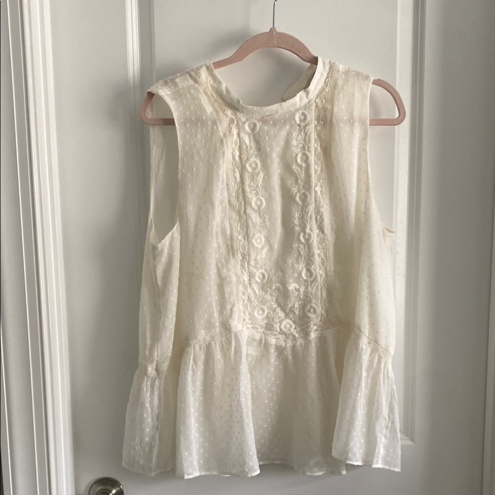 Loft Cream Sleeveless Blouse with Lace Detail